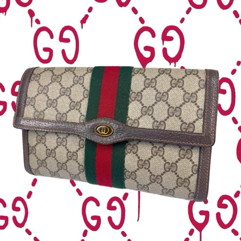 Gucci Ophidia Sherry Line Supreme GG Monogram Clutch Crossbody Bag